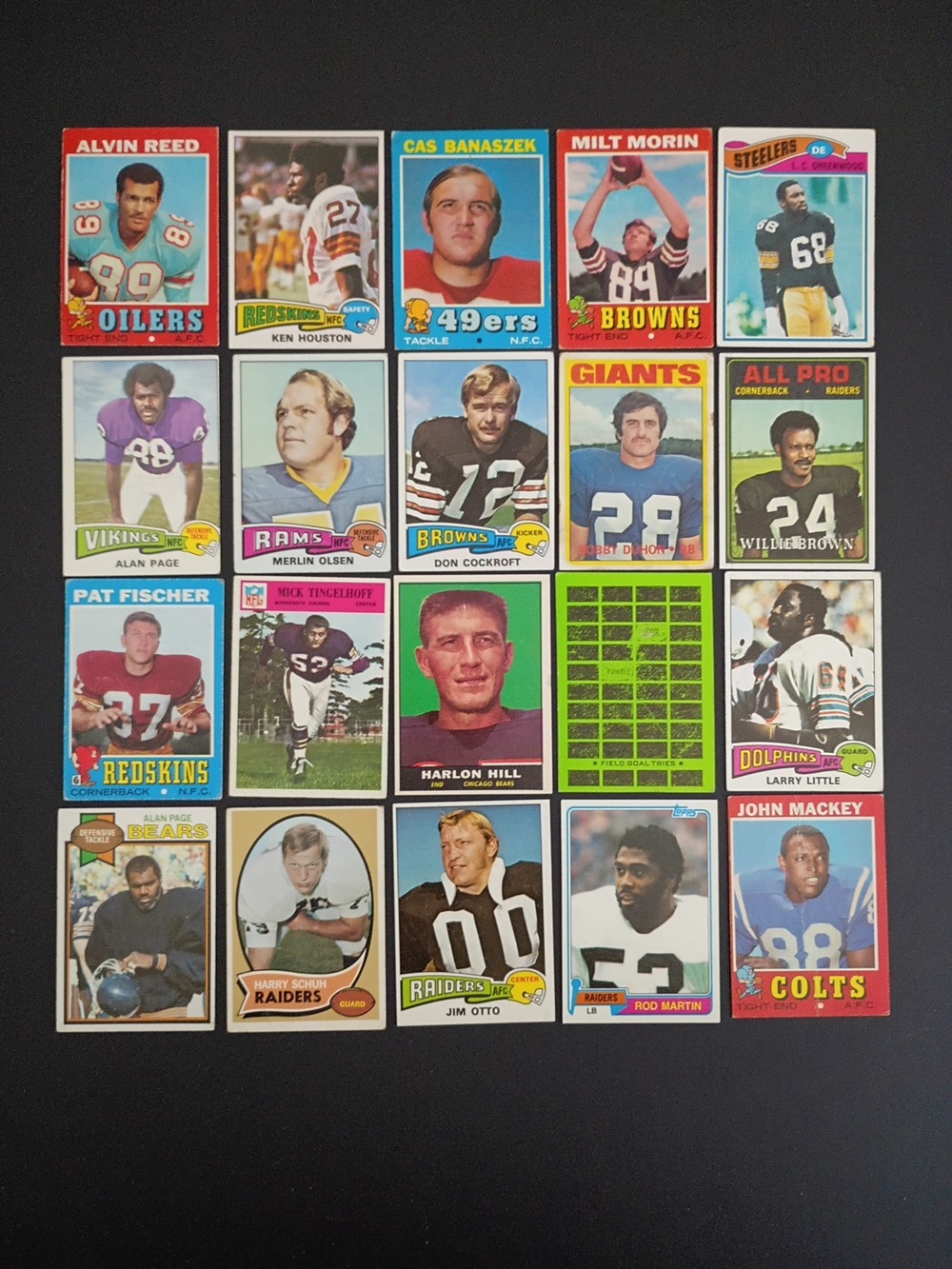 20 Vintage Footballl Cards 1970s 80 LC Greenwood Merlin Olsen Alan Page Jim Otto